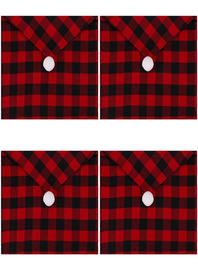 GlyinnHe 4 Pack Buffalo Plaid Christmas Chair Covers Santa Hat Chair Back Covers Red Xmas Dining Chair Slipcovers for Dining Room Holiday Christmas Decorations(Red Black - Image 1